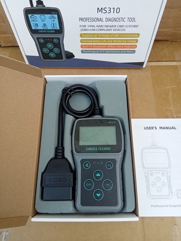 جهاز فحص أعطال السيارات MS310 بتقنية بلوتوث OBD2، وجهاز اختبار البطارية، وفحص رموز أعطال المحرك